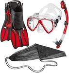 Phantom Aquatics Rapido Adult Mask Fin Snorkel Set, Panoramic View Snorkel Mask, Dry Snorkel, Snorkeling Fins + Travel Bag (Red, S/M, US: 6/8 - EU: 38/41)