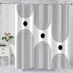 GKLEASG White and Black Shower Curtain, Boho Minimalist Mid Century Modern Arch Geometric Machine Washable Waterproof Fabric for Bathroom Bathtub Decor with Hooks 72x72