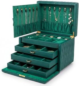 Homruilink Genuine Leather Jewelry Box for Women, 4 Layer, Green
