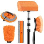 ARTIPOLY 4-12ft Car Cleaning Kit, The Ultimate RV,Truck Washing Set with Soft Wash Brush, Tire Brush, Window Squeegee, Car Wash Mitt, Microfiber Cleaning Head & Extra-Thick Aluminum Extension Pole