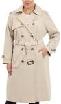 LONDON FOG Women's 3/4 Length Double-Breasted Trench Coat with Belt, Stone, 1X