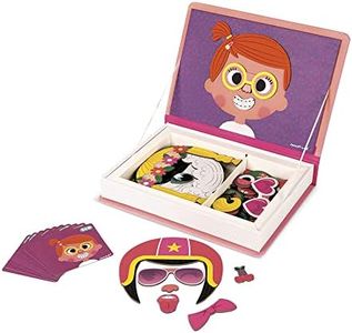 Janod MagnetiBook 66 pc Magnetic Girl Crazy Face Dress Up Game for Imagination Play - Book Shaped Travel/Storage Case Included- S.T.E.M. Toy Ages 3+