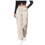 NUCOUTHS New Women Cargo Flap Pocket Denim Stretchable Cream Jeans | Size-30 (6POCKET_Cream_A_30)