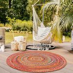 Hausattire Bohemian Braided Rug 5' Round - Multi Color, Rustic Hand Woven Rag Rugs for Kitchen, Kids Bedroom, Living Room | Colorful Farmhouse Pet Friendly Reversible Decorative Carpet