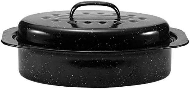 JY COOKMENT Granite Roaster Pan, Small 13” Enameled Roasting Pan with Domed Lid. Oval Turkey Roaster Pot, Broiler Pan Great for Small Chicken, Lamb. Dishwasher Safe Cookware Fit for 7Lb Bird