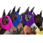 4 Pieces Horse Fly Mask with Ears Protection Horse Mask Smooth Elastic Fly Mask with Sun Protection for Horses (Large)