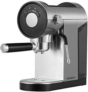 Devanti Coffee Machine, 20 Bar Barista Express Espresso Maker Pod Cafe Cup Latte Cappuccino Milk Frother Machines, with Powerful Pressure Pump Removable Drip Tray and Water Tank Stainless Steel