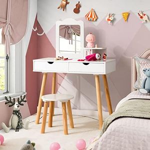 Costzon Girls Vanity Set with Stool and Mirror