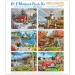 Bits and Pieces - Alan Giana 6-in-1 Multipack Puzzle Set for Adults - Serene Seasons - Two 300, Two 500, & 2 1000 pc Winter Light House Beach Autumn Lake Farm Puzzle Set Jigsaws