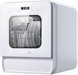 AIRMSEN Portable Countertop Dishwasher Mini Dishwasher with 5L Tank, 9 Programs, 37 * 50cm Ultra-Narrow & Deep Design, 1-24H Delay Start & 360° Dual Spray, Hose/No-Hose Setup, White
