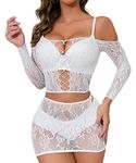 Buitifo Womens Lingerie Set Fishnet Babydoll Bodysuit Sexy Nightwear（White,M