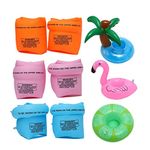 PVC Arm Floaties Inflatable Swim Arm Bands Floater Sleeves Swimming Rings Tube Armlets for Kids Toddlers and Adults with Drink Holder (6pcs Pink Blue Orange)