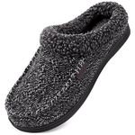 HomeTop Men's Warm Bedroom Memory Foam Slipper Fuzzy Sherpa Lined Slip on House Shoes with Anti-Skid Rubber Sole (11-12, Dark Gray)