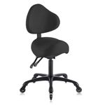 DR.LOMILOMI Pneumatic Swivel Rolling Saddle Chair with Wheels and Ergonomic Back Support for Hair Stylist, Dental Hygienist, Hygienic Clinic, Spa, Massage, Home, Office - 510 KOA (Black, Standard)