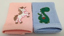 Lex's Linens Pack of 2 Kids Face Cloth (1 of Each) (Unicorn & Dinosaur)