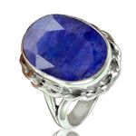 Blue Sapphire Genuine Gemstone Faceted Oval Ring, Pure 925 Sterling Silver Statement Ring, Beautiful September Birthstone Gift for Women (blue-sapphire, Size 9.75)