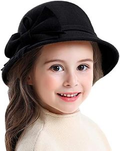 Bienvenu Kids Girls Winter Warm 100% Wool Bucket Hats Fedoras with Bowknot,Black