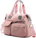 Women Utility Tote Bag Teacher Purses and Handbags for Nurses Waterproof Nylon Multi Pocket Shoulder Bags Work Bag Tote (Baby Pink) Large