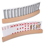 Zocipro 2Pcs Playing Card Holder for Kids, Wooden Curved Game Cards Holder, Hands Free Poker/Bridge/Uno Cards Holder Organized for Adults, Seniors