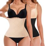 Nebility Womens' Waist Trainer Tummy Control Waist Cincher Slim Body Shaper (Black/Beige 2pk, L)