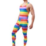 Juflam Men's Bodysuit Wrestling Singlets Leotard Gym Underwear Rainbow