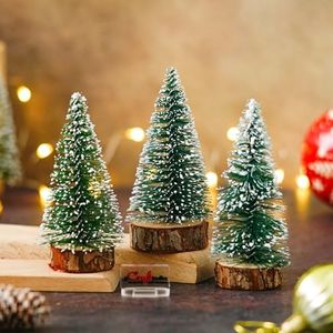 eCraftIndia Green Artificial Frosted Bottle Brush Christmas Tree Wooden Base(10Cm, Pack of 3) Small Christmas Tree for Table Home Office Church Decor|Merry Christmas Decorations Items| Christmas Gifts