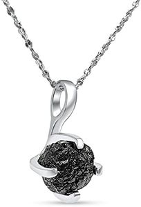 Natural raw black diamond pendant chain necklace with white gold over 925 solid sterling silver, april birthstone dainty solitaire gift for her, uniquelan jewelry (black-diamond)
