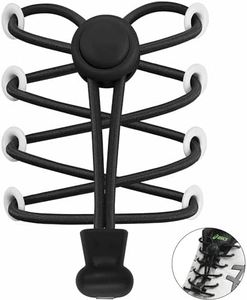 7STROBBS 2 PAIRS No Tie Elastic Trainer Laces, Easy Lock Shoelaces for Sport Running Walking Boots, String Shoe Lace for Adults Kids Women Mens Black