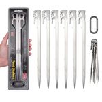 LI JIU® Tent Stakes 11 inch 6-PCS Multifunctional -- Stainless Steel Heavy Duty Metal Pegs, 2.47 oz Light Weight & Portable, Wind-Resistant Size, for Camping Backpacking Garden Hammocks and Canopy.