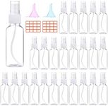 24 Pcs Spray Bottles 2oz / 55ml Clear Empty Mini Spray Bottles Refillable Container Pocket Size Sprayer Set Essential Oils Travel Cleaning Makeup Bottles with 2pcs Funnels 32pcs Labels