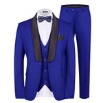 MAGE MALE Men's 3 Piece Suit Slim Fit Solid One Button Party Wedding Tuxedo Suits Blazer Jacket Vest Pants Set, Blue, Large