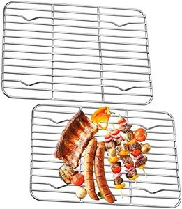 2Pcs Cooling Rack Stainless Steel Baking Racks Heat Resistant Grill Rack Small Wire Rack Sturdy Grid Wire Rack for Roasting Grilling Cooking Drying (9.8x7.5 inch)