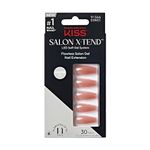 KISS Salon X-tend, Press-On Nails, Nail glue included, Flowers', Medium Pink, Long Size, Coffin Shape, Includes 30 Nails, 5Ml Led Soft Gel Adhesive, 1 Manicure Stick, 1 New Mini File, New Prep Pad