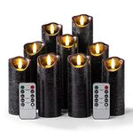 Hausware Set of 9 Flameless Candles Black Candles Battery Operated LED Real Wax Flickering Electric Candles with Remote Control Timer for Wedding Birthday Halloween Christmas Decorations (Black Color)