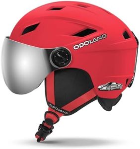 Odoland Kids Ski Helmet with 2-in-1 Visor Goggles for Boys & Girls, Adjustable Snowboard Helmet with Magnetic Buckle Strap for Children Ages 3-5 Skiing & Snowboarding, Matte Red, XS