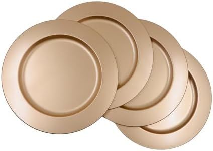 Hosley Set of 4, Gold Metal Decorative Charger Plate- 12" Diameter. Ideal GIFT for Wedding, Party Favor, Birthday