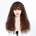 JOEDIR LUX Wear and Go Curly Bob Human Hair Wig with Bangs Natural Looking Glueless Full Machine Made Short Kinky Curly Wigs 180% Density