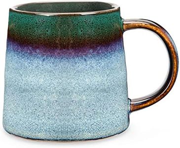 SECELES Tazza da caffè in ceramica da 400 ml fatta a mano, grande tazza da tè per ufficio e casa, manico grande, facile da impugnare, lavabile in lavastoviglie, elegante smalto texture (Ink Green)