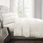 Lush Decor Nova Comforter | Ruffle Ruched Shabby Chic Farmhouse 3 Piece Bedding Set - Full Queen - White