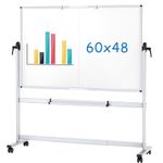 VIZ-PRO Double-Sided Mobile Whiteboard, 60 x 48 Inches, Magnetic Rolling Dry Erase White Board on Wheels with Aluminium Frame and Stand