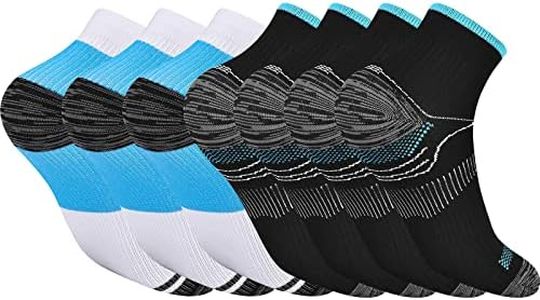 7 Pairs Ankle Athletic Socks Low Cut Compression Socks with Arch Support Plantar Fasciitis for Women Men (S/M, 4 Black+3 Blue)