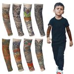 TSHAOUN 8 Pieces Kid Fake Temporary Cool Tattoo Sleeves, Cool Child Art Arm Fake Tattoo Sleeves Cover, Boys Girls Arm Stockings Halloween Tattoo Hip Hop Sun Block Sleevelet For Children (8 Colors)