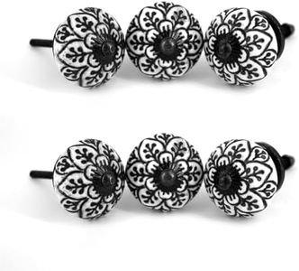 owlKraft Set of 6 Black & White Vintage Ceramic Knobs | Stylish Modern Drawer Knobs | Trendy Cabinet Door Knobs | Simple Hardware for Kitchen, Bathroom Cabinets & Dressers (Spade)