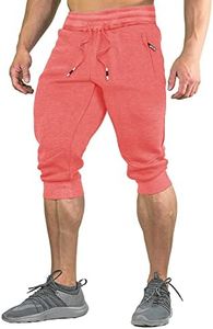 FASKUNOIE Men's Shorts Long Loose Fit Breathable Cotton Low Hammer Pants Capri Length Watermelon Red