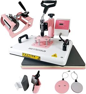 BetterSub Heat Press Machine Industrial-Quality Multifunction Hat/Mug/Plate/Cap/T-Shirt Combo 12‘’X15‘’ Swing Away 5in1 CE Panel Heat Transfer Machine Sublimation Print Machine Pink and White