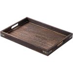 Budesoko Large Wooden Serving Tray with Handles, Rectangular Vintage Trays for Placing Food, Tea, Coffee, Breakfast, Living Room, Kitchen, Dark Brown, 15.75" x 11.22" x1.57"