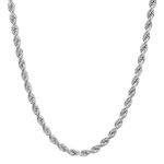 NYC Sterling Unisex Sterling Silver 5MM Diamond-Cut Rope Chain Necklace, Sterling Silver, Stainless Steel