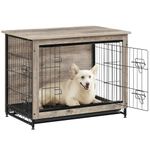 Feandrea Dog Crate Furniture, Side End Table, Heavy-Duty Modern Kennel Cage with Multi-Purpose Removable Tray, Double Doors, for Dogs up to 20 kg, Greige UPFC002G01