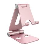 Simpeak Tablet Stand, Dual Foldable Tablet Holder Universal Mobile Phone Stand Holder, Aluminium Tablet Holder Stand Compatible with iPad iPhone and All 4-10inch Devices, Rose Gold