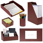 XNONE PU Leather 6-Piece Set Office Supplies/Desk Organizer,Including Writing Pad,Paper Tray,file folder/Magazine Holder,Pen Cup,Note Holder,Business Cards/Letter Sorter,Man/Woman Office Gift(Brown)